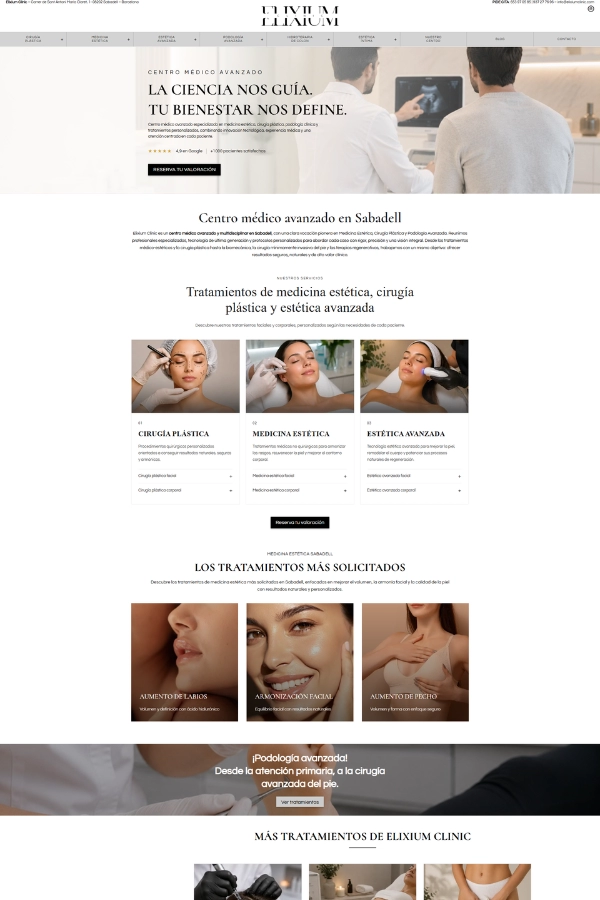Diseño web para Elixium Clinic realizado por Wuebi