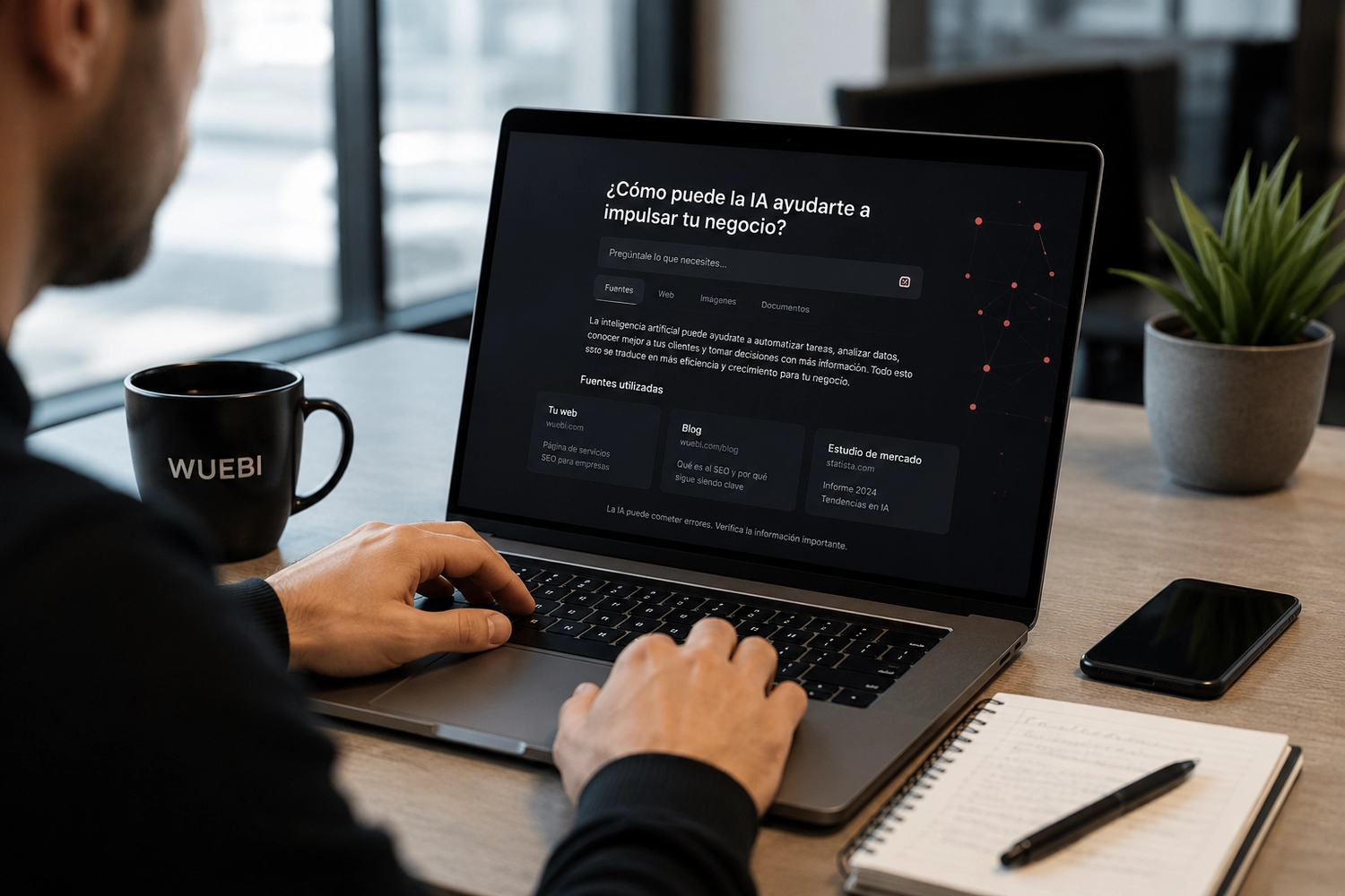 Profesional trabajando una estrategia de SEO para IA y búsqueda generativa