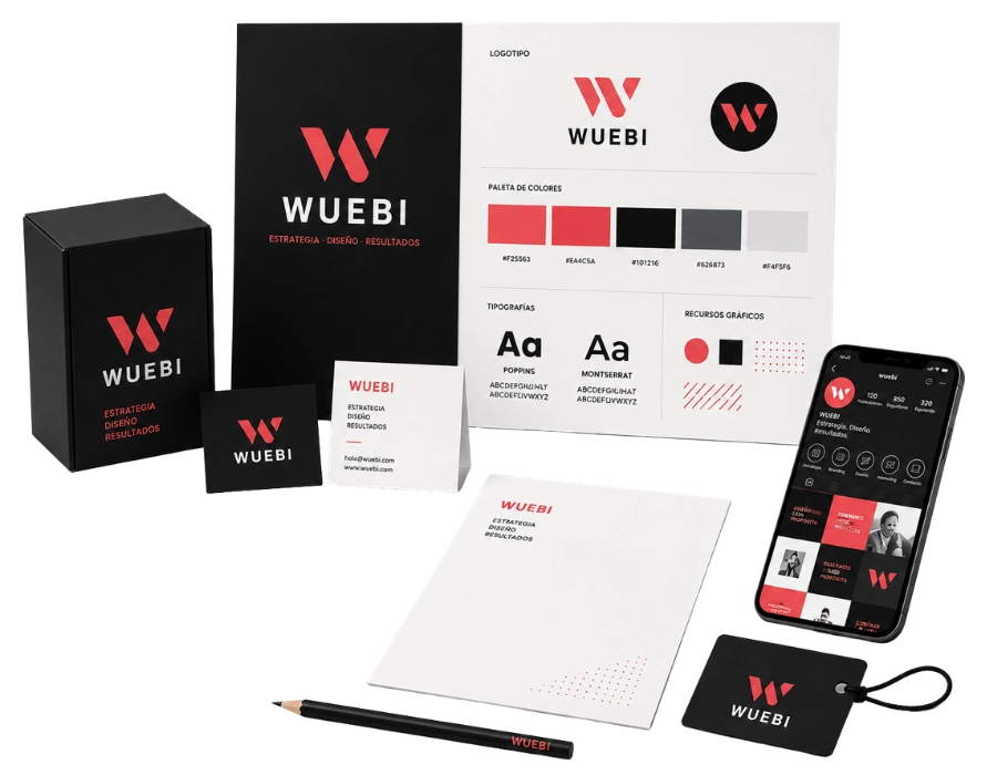 Branding de marca, identidad visual, logotipo, colores y aplicaciones