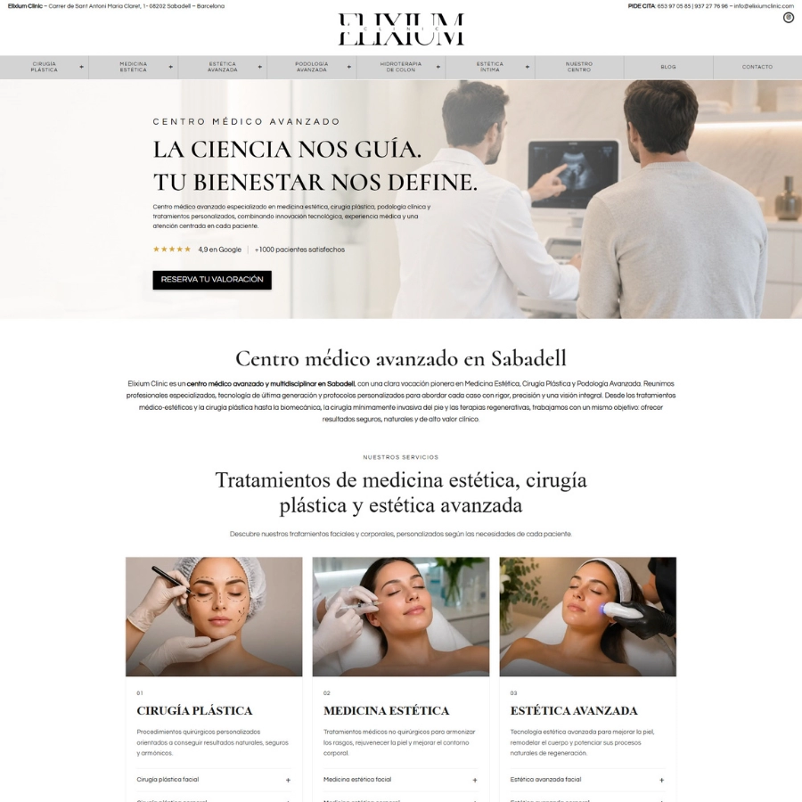 Diseño web realizado para Elixium Clinic