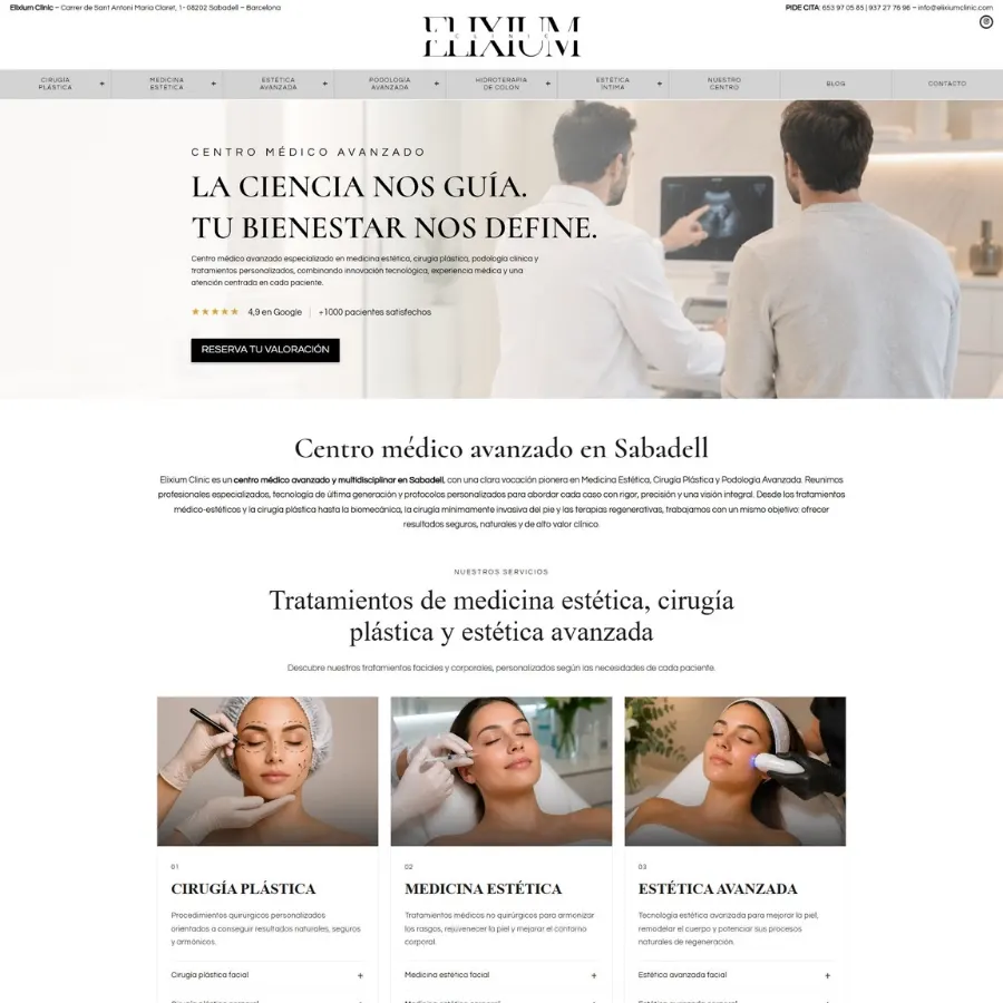 Diseño web realizado para Elixium Clinic